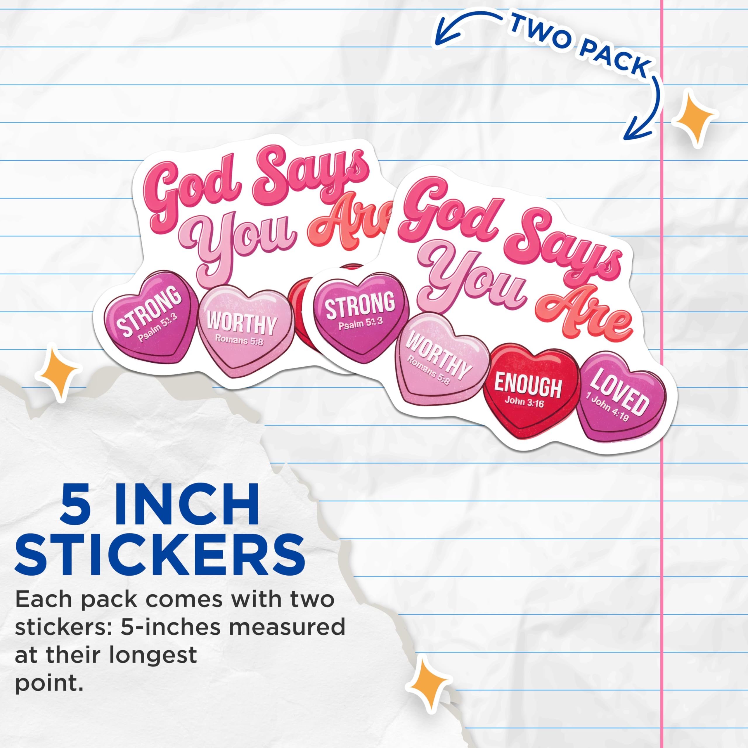 (2 Pack) God Says You are Stickers - Inspirational Quotes - Bible Verse - 5" On Longest Side - Sticks to Smooth Flat Surfaces - Made in USA - BMCS8816