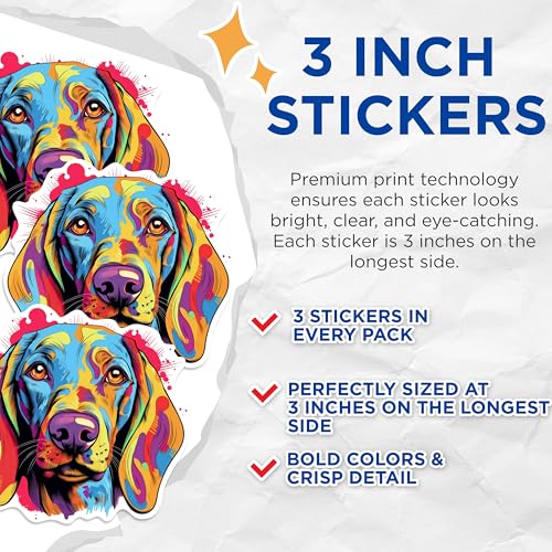 (3 Pack) Colorful Dog Decals - Laptop Decals - Vibrant Dog Art - 3 Inches On Longest Side - Easy Peel & Apply - Made in USA - 3MCS0847