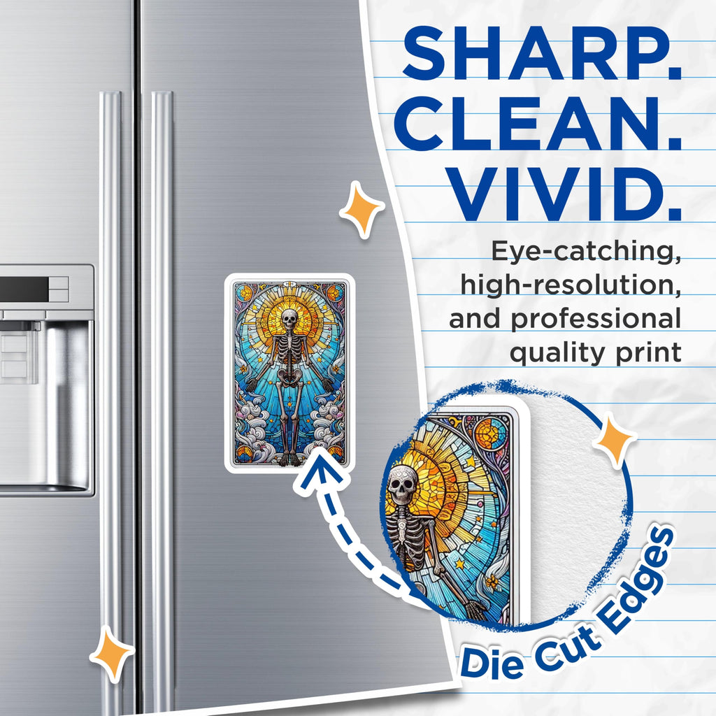 (2 Pack) Stained Glass Skeleton Magnets - Celestial Gothic Art - Mystical Tarot Card Decor - Unique Fridge Accessories - 5 Inches On Longest Side - Thick Durable Magnet - Made in USA - MAG21751