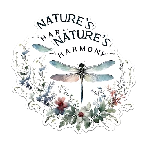 (2 Pack) Nature's Harmony Stickers - Dragonfly Floral Stickers - Inspirational Nature Design Decal - 5" On Longest Side - Sticks to Any Smooth Flat Surface - Made in USA - BMCS2680