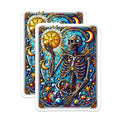 (2 Pack) Stained Glass Skeleton Magnets - Celestial Sun Moon Art - Mystical Skull Decor - 5 Inches On Longest Side - Thick Durable Magnet - Made in USA - MAG20262