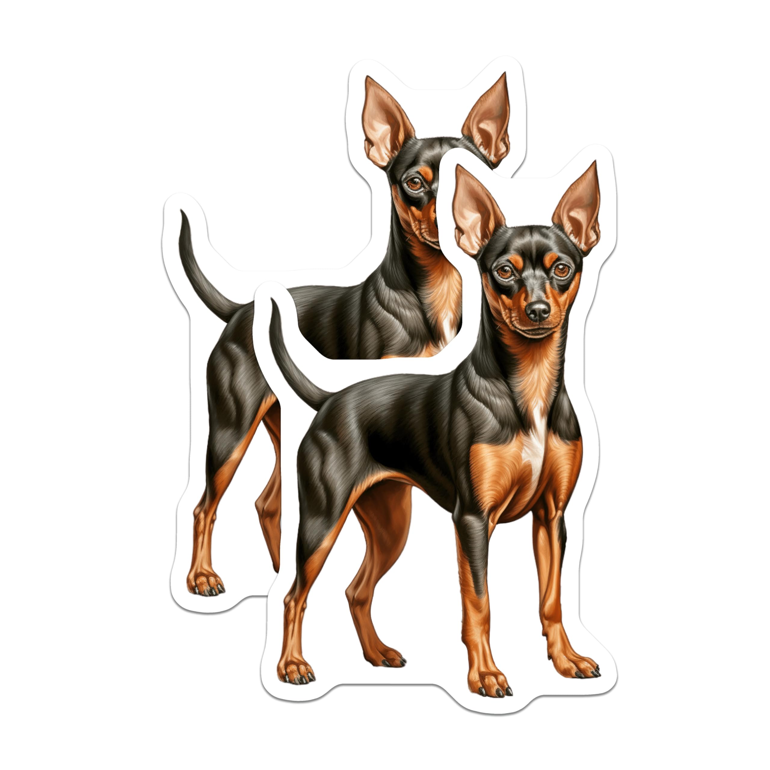 (2 Pack) Miniature Pinscher Magnets - Min Pin Dog Art - Black Tan Puppy - Dog Mom Owner Decor - Refrigerator Locker Accent - 5 Inches On Longest Side - Thick Durable Magnet - Made in USA - MAG23464