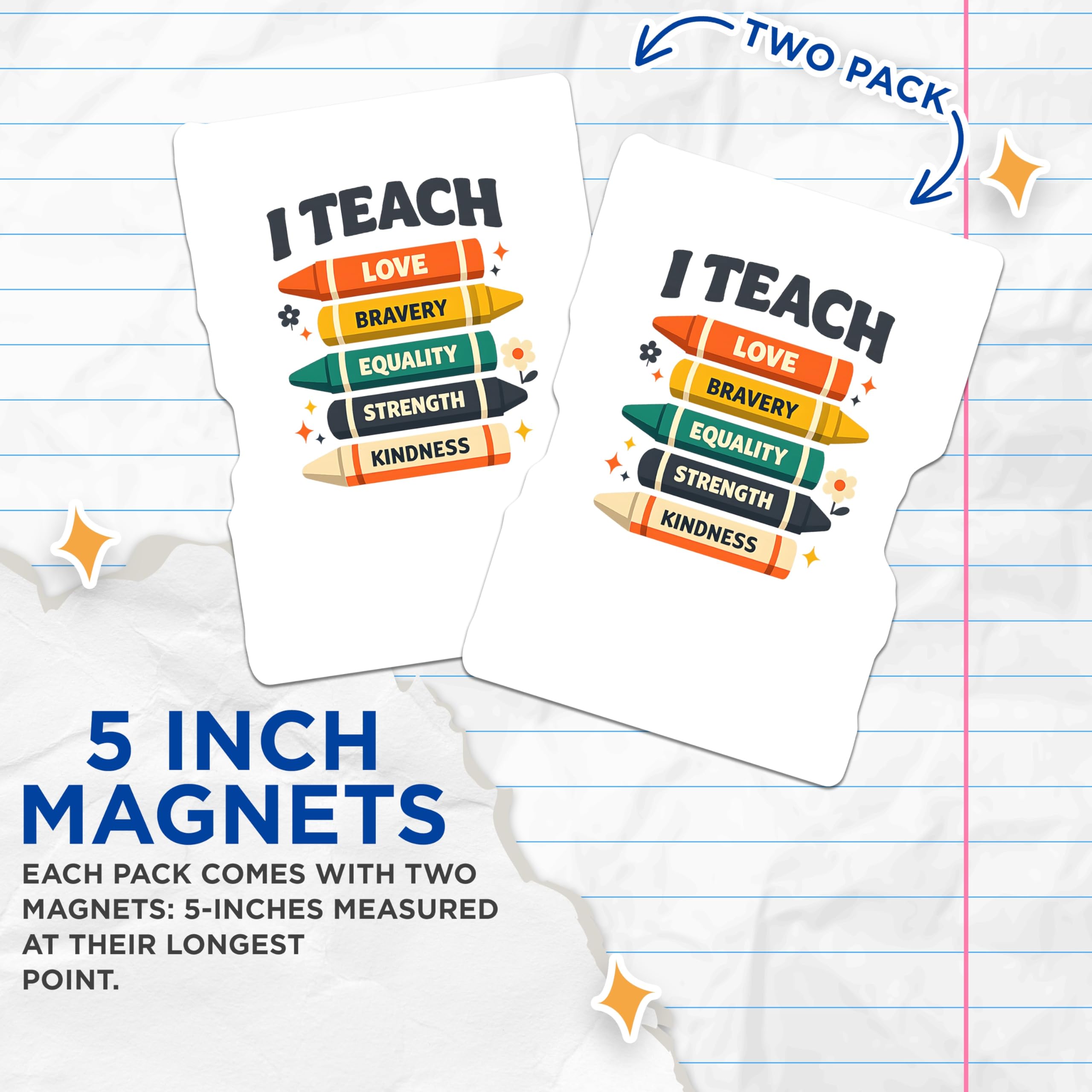 (2 Pack) Teacher Crayon Values Magnets - Classroom Inspiration Decor - Educator Appreciation Present - 5 Inches On Longest Side - Thick Durable Magnet - Made in USA - MAG23020