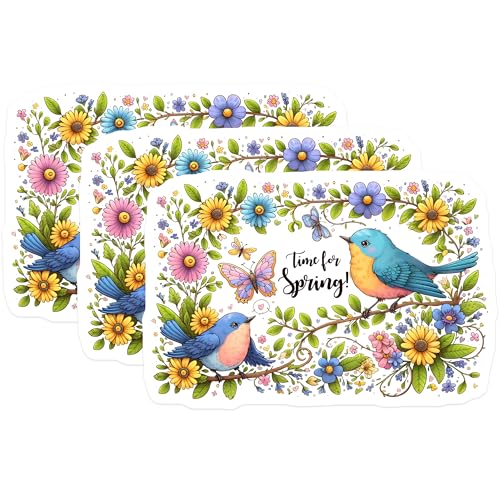 (3 Pack) Spring Bird Decals - Floral Flower Stickers - Laptop Stickers - 3 Inches On Longest Side - Easy Peel & Apply - Made in USA - 3MCS6764