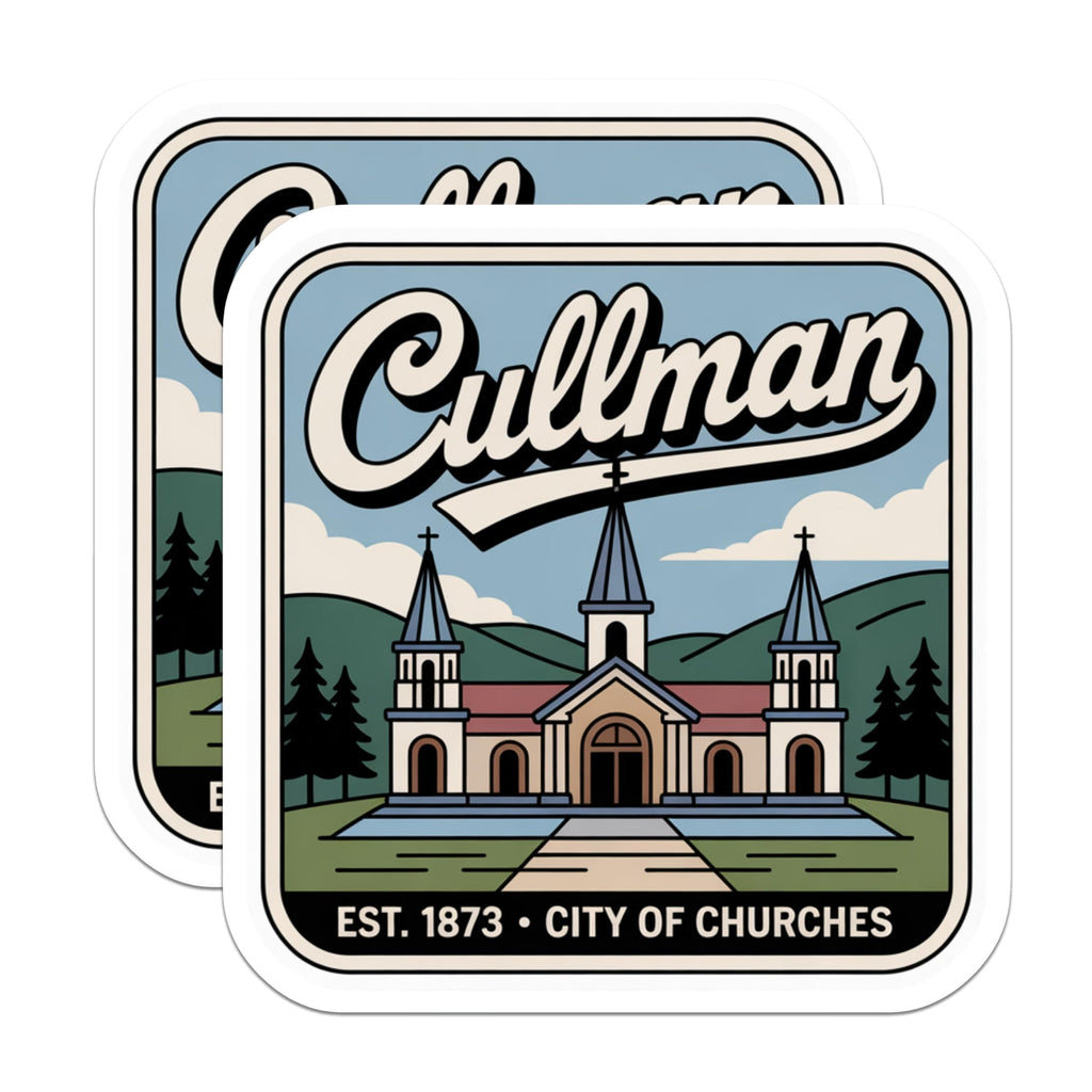 (2 Pack) Cullman Alabama Stickers - City of Churches - Established 1873-5" On Longest Side - Sticks to Smooth Flat Surfaces - Made in USA - BMCS17329