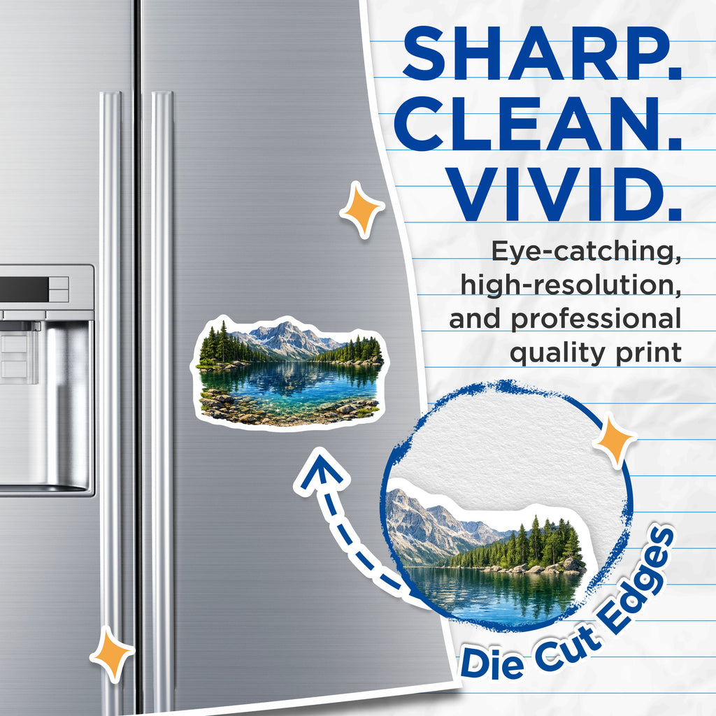 (2 Pack) Mountain Lake Magnets - Nature Landscape Refrigerator - Pine Forest Scene - Scenic View Adventure Outdoors Decor - 5 Inches On Longest Side - Thick Durable Magnet - Made in USA - MAG38861