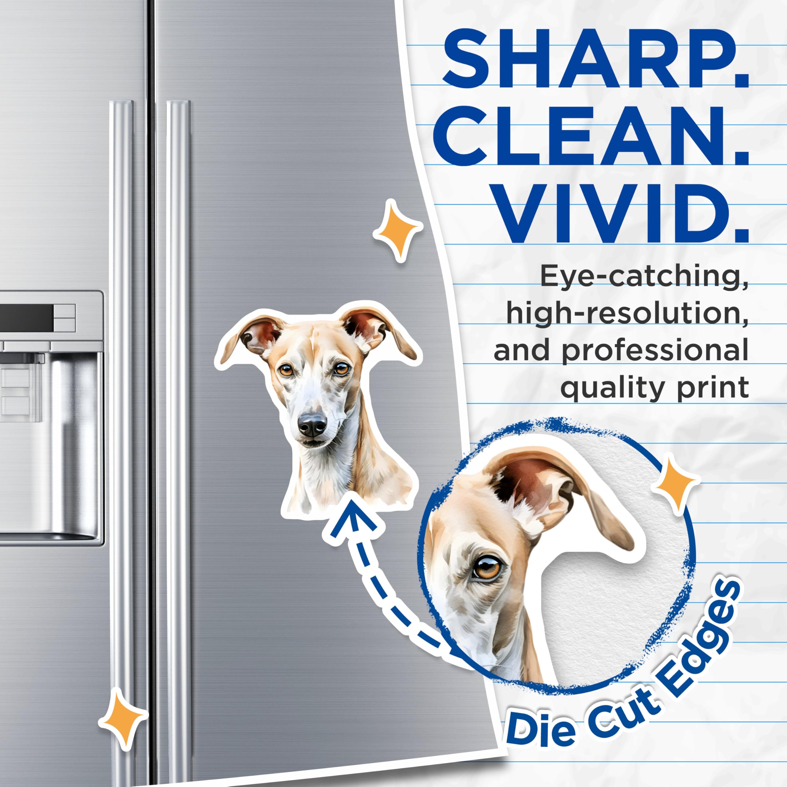(2 Pack) Whippet Magnets - Dog Lover Decor - Pet Art Collectible - 5 Inches On Longest Side - Thick Durable Magnet - Made in USA - MAG24191
