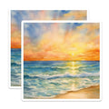 (2 Pack) Watercolor Beach Sunset Magnets - Ocean Waves Art - Coastal Scene Decor - 5 Inches On Longest Side - Thick Durable Magnet - Made in USA - MAG24330