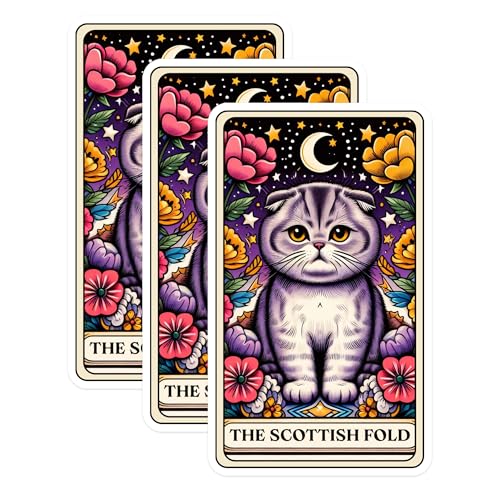 (3 Pack) Scottish Fold Decals - Cat Decals - Laptop Decal - 3 Inches On Longest Side - Easy Peel & Apply - Made in USA - 3MCS0119