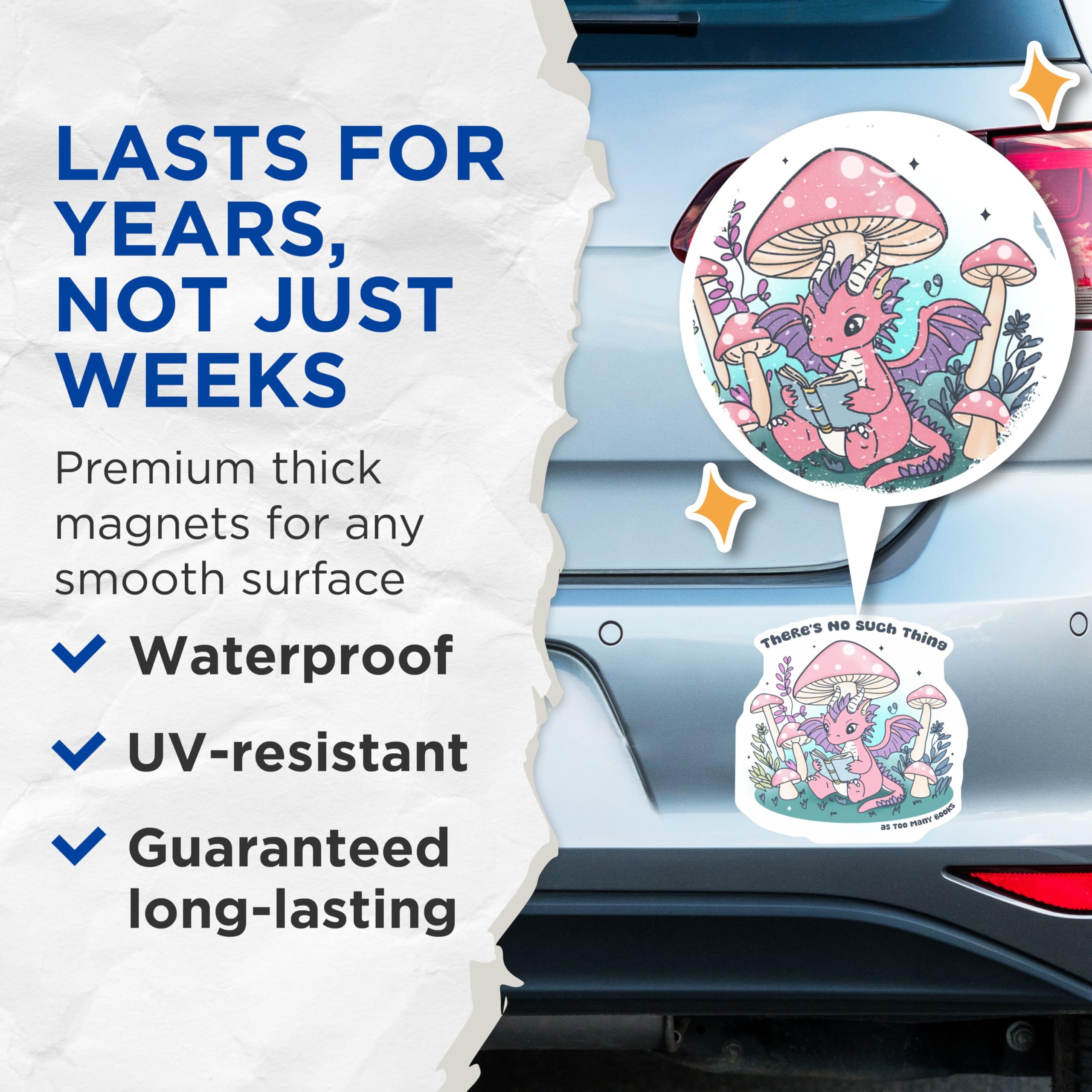 (2 Pack) Cute Dragon Magnets - Fantasy Art - There's No Such Thing as Too Many Books - 5" On Longest Side - for Cars, Fridges, Toolboxes - Made in USA - MAG3988