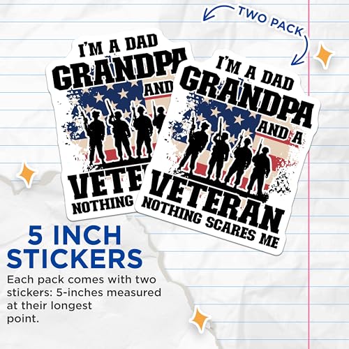 (2 Pack) Veteran Grandpa Stickers - Dad - Patriotic - Military - Family - 5" On Longest Side - Sticks to Smooth Flat Surfaces - Made in USA - BMCS5709