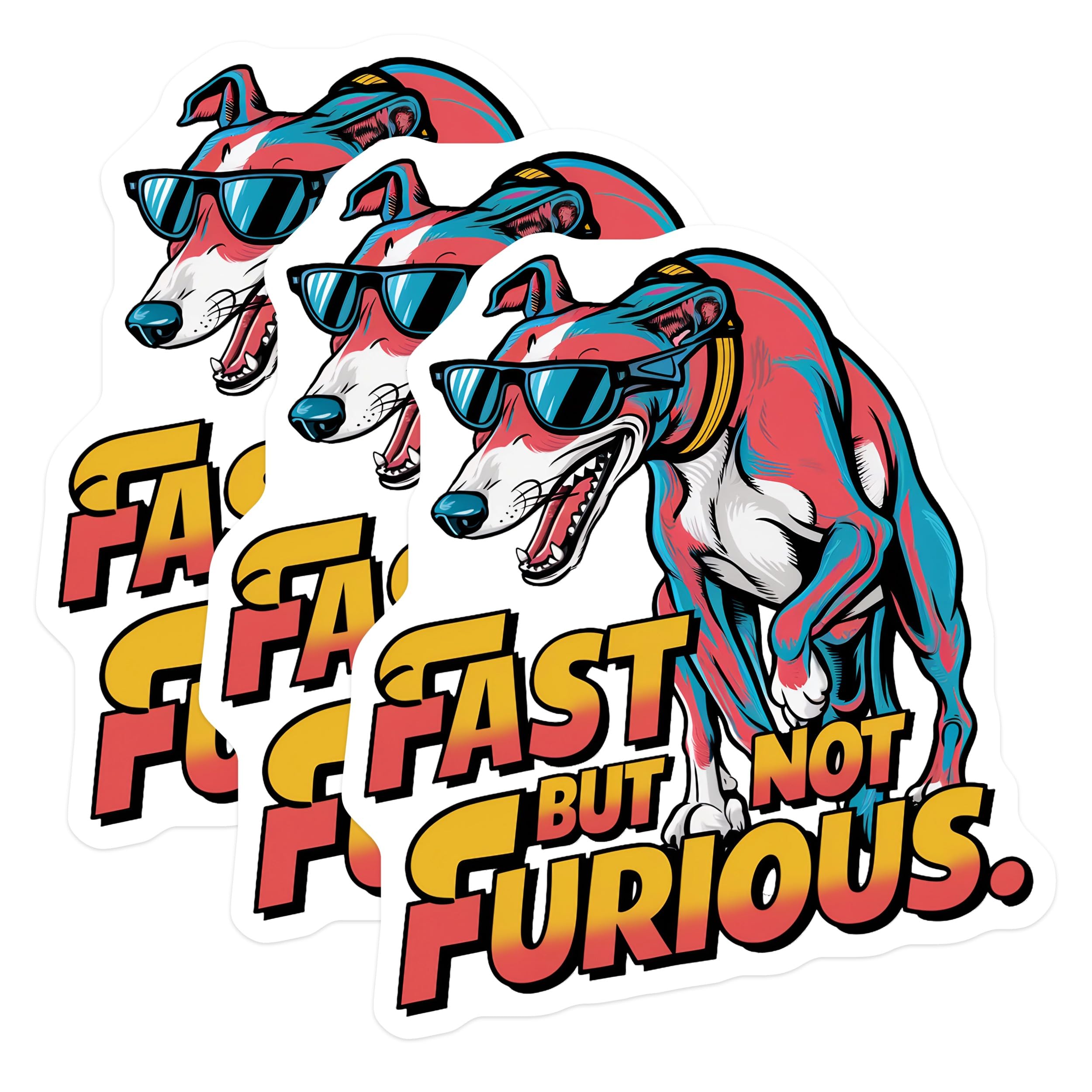 (3 Pack) Greyhound Decals - Funny Dog Decals - Fast Not Furious Decal - 3 Inches On Longest Side - Easy Peel & Apply - Made in USA - 3MCS7291