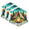(3 Pack) Camping Decals - Tent and Bonfire - Happy Camper Stickers- 3 Inches On Longest Side - Easy Peel & Apply - Made in USA - 3MCS5389
