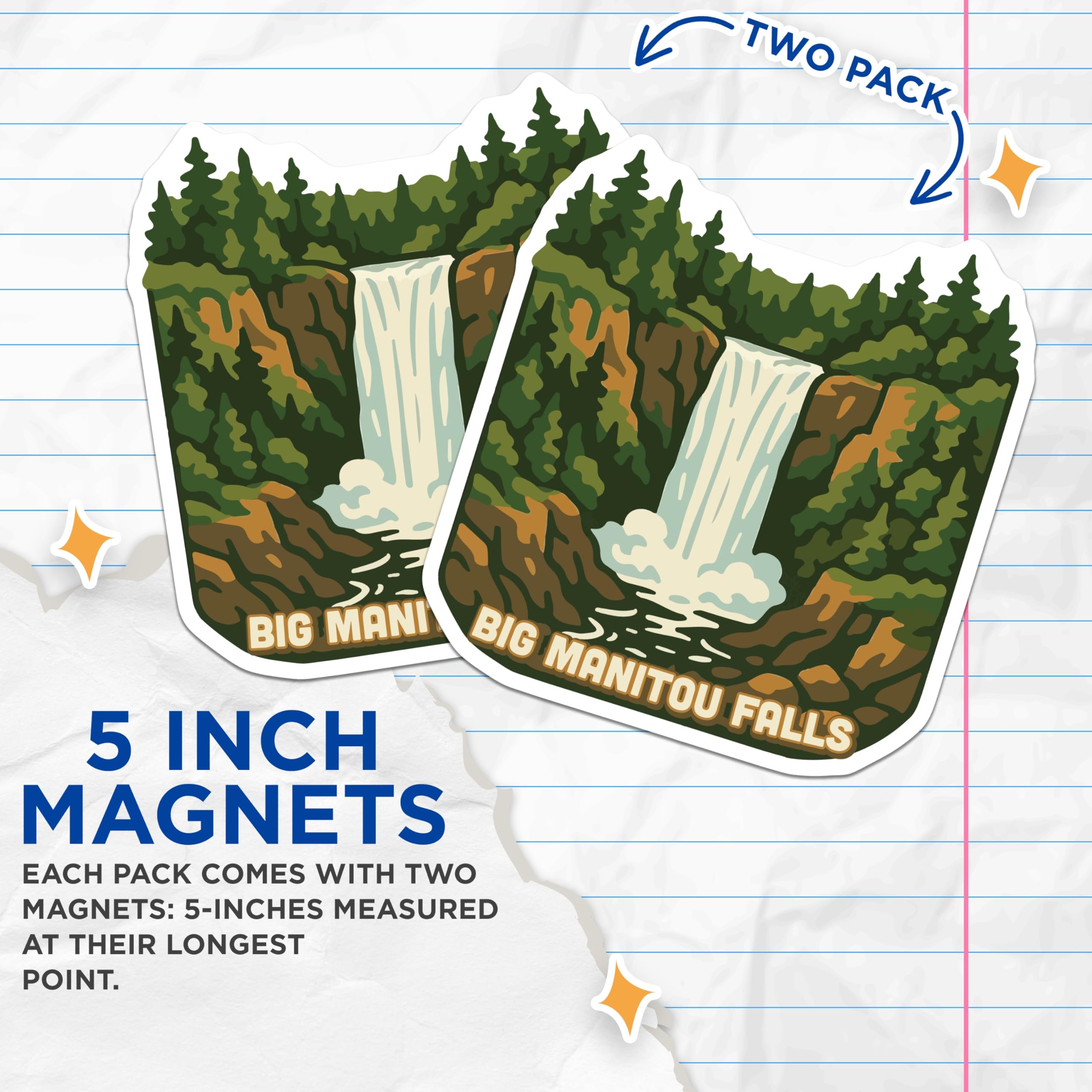(2 Pack) Big Manitou Falls Magnets - Wisconsin State Park Scenery - Majestic Waterfall Art - Northwoods Travel Keepsake - 5 Inches On Longest Side - Thick Durable Magnet - Made in USA - MAG19631