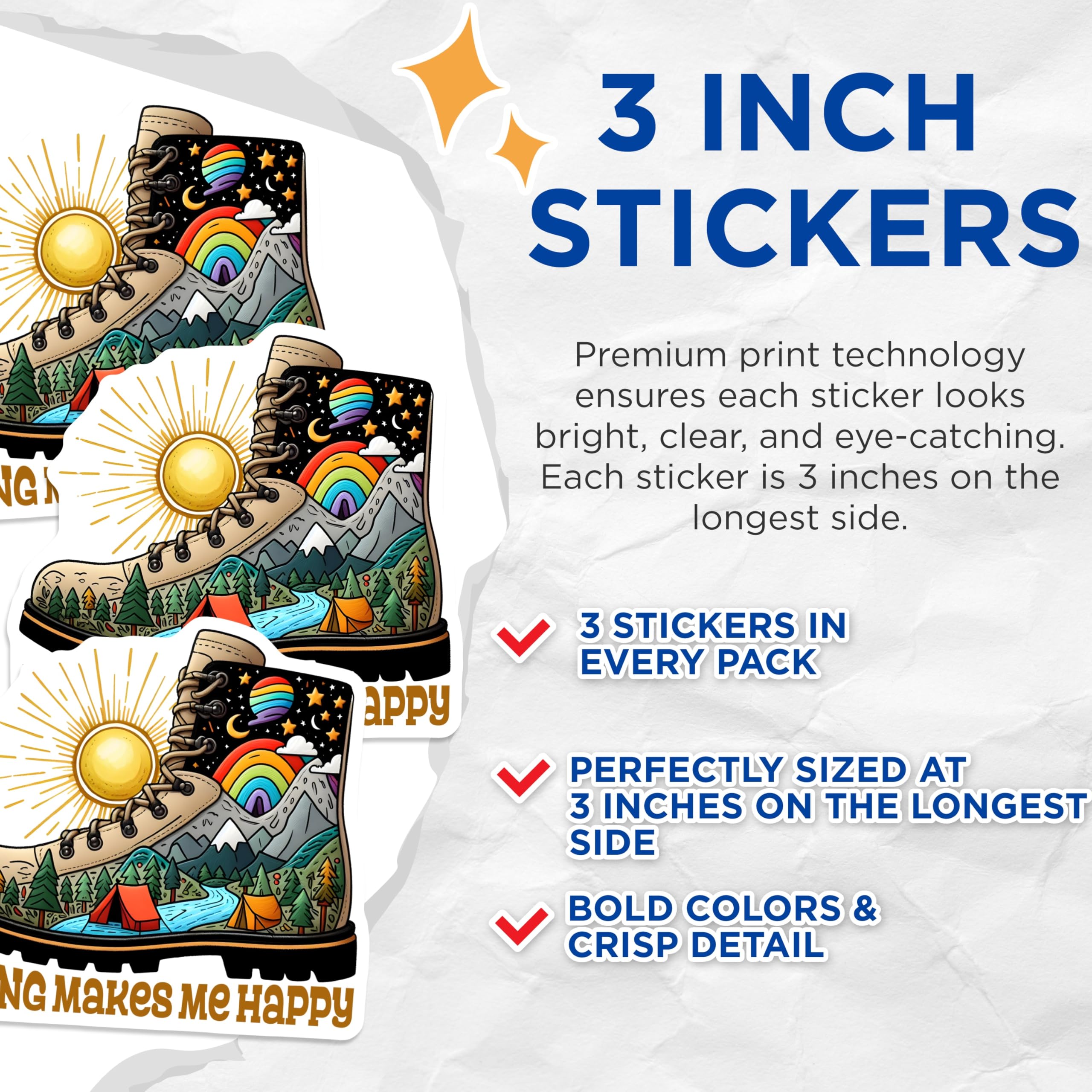 (3 Pack) Hiking Boot Decals - Outdoor Adventure - Camping Lover - 3 Inches On Longest Side - Easy Peel & Apply - Made in USA - 3MCS2040