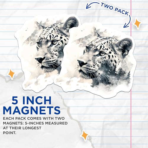 (2 Pack) Wild Leopard Magnets - Jungle Cat - Animal Art - Nature Decals - Wildlife - Safari Theme - Home Office - 5" On Longest Side - for Cars, Fridges, Toolboxes - Made in USA - MAG3799