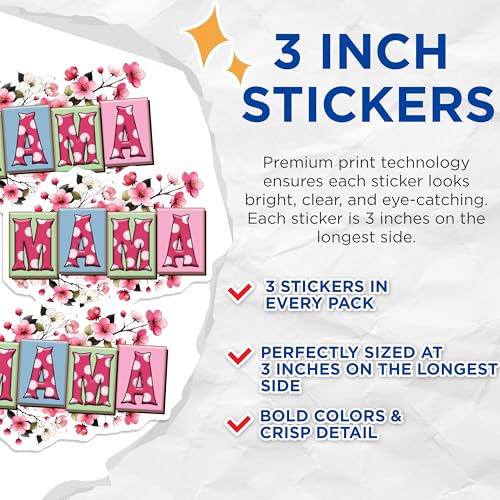 (3 Pack) Mama Floral Decals - Mother's Day - Cute Mama Letters - 3 Inches On Longest Side - Easy Peel & Apply - Made in USA - 3MCS6938