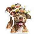 (2 Pack) Pit Bull Dog Magnets - Cowboy Hat Floral Dog - Boho Western Pet Parent Decor - 5 Inches On Longest Side - Thick Durable Magnet - Made in USA - MAG36856