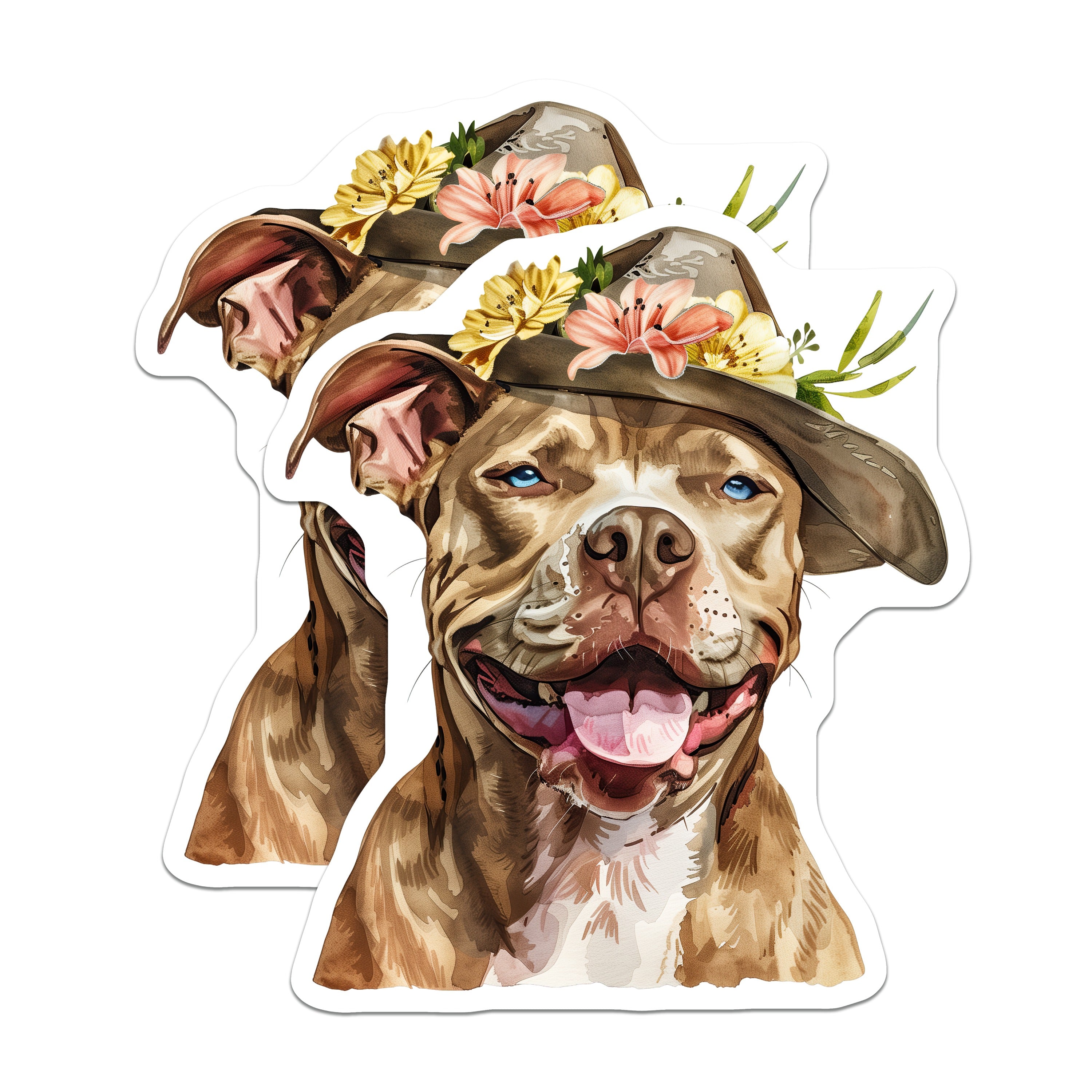 (2 Pack) Pit Bull Dog Magnets - Cowboy Hat Floral Dog - Boho Western Pet Parent Decor - 5 Inches On Longest Side - Thick Durable Magnet - Made in USA - MAG36856