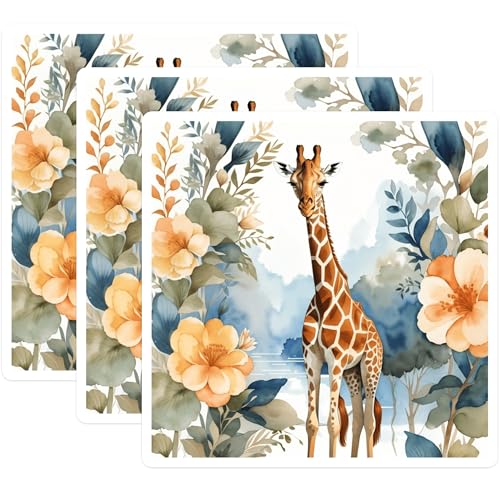 (3 Pack) Giraffe Laptop Decals - Floral Design - Animal Decals - 3 Inches On Longest Side - Easy Peel & Apply - Made in USA - 3MCS7449
