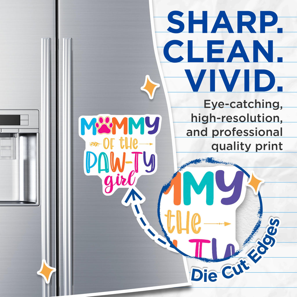 (2 Pack) Mommy Pawty Girl Magnets - Colorful Paw Print - Pet Lover Celebration Decor - 5 Inches On Longest Side - Thick Durable Magnet - Made in USA - MAG23535