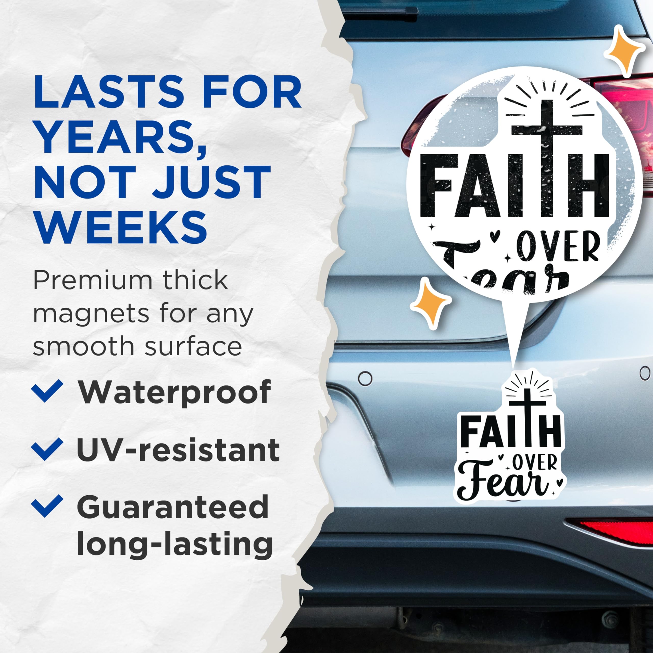 (2 Pack) Faith Over Fear Magnets - Christian Religious Decor - Inspirational Spiritual Reminders - 5 Inches On Longest Side - Thick Durable Magnet - Made in USA - MAG27119