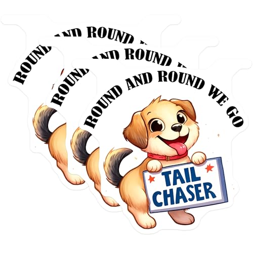 (3 Pack) Tail Chaser Dog Decals - Puppy Tail - Laptop Decals - 3 Inches On Longest Side - Easy Peel & Apply - Made in USA - 3MCS2511