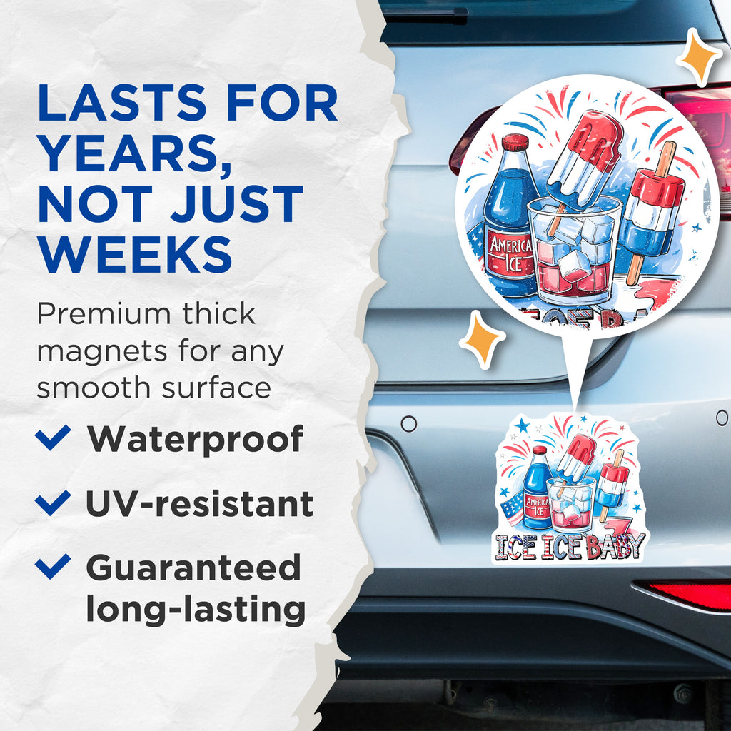 (2 Pack) 4th of July Magnets - Patriotic Ice Pop - Summer Fridge Decor - 5 Inches On Longest Side - Thick Durable Magnet - Made in USA - MAG38777