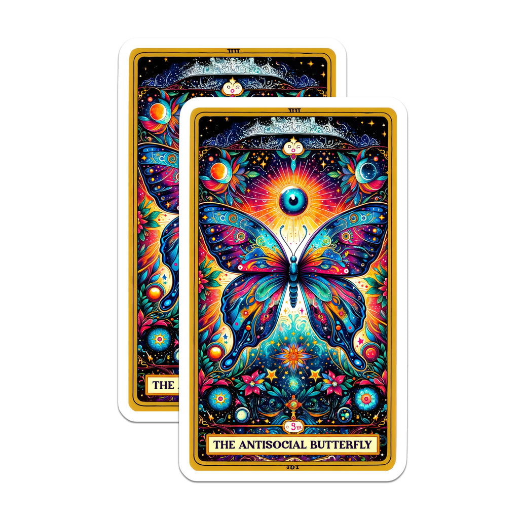 (2 Pack) Antisocial Butterfly Magnets - Psychedelic Art Decor - Cosmic Tarot Aesthetic - 5 Inches On Longest Side - Thick Durable Magnet - Made in USA - MAG30070