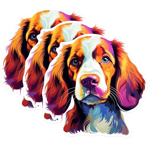 (3 Pack) Brittany Spaniel Decals - Dog Breed Stickers - Laptop Decal - 3 Inches On Longest Side - Easy Peel & Apply - Made in USA - 3MCS0851