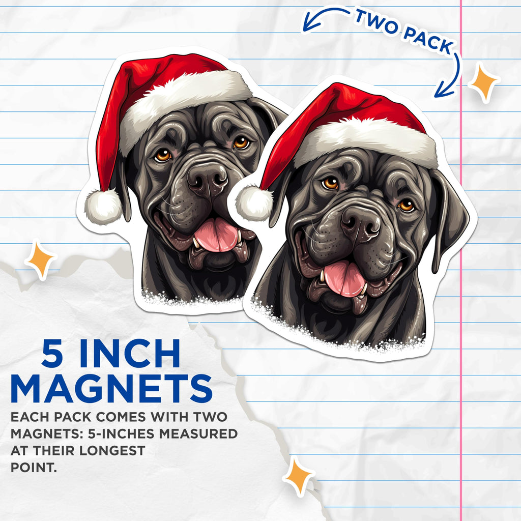 (2 Pack) Cane Corso Dog Magnets - Santa Hat Christmas Dog - Holiday Pet Lover Decor - 5 Inches On Longest Side - Thick Durable Magnet - Made in USA - MAG24941