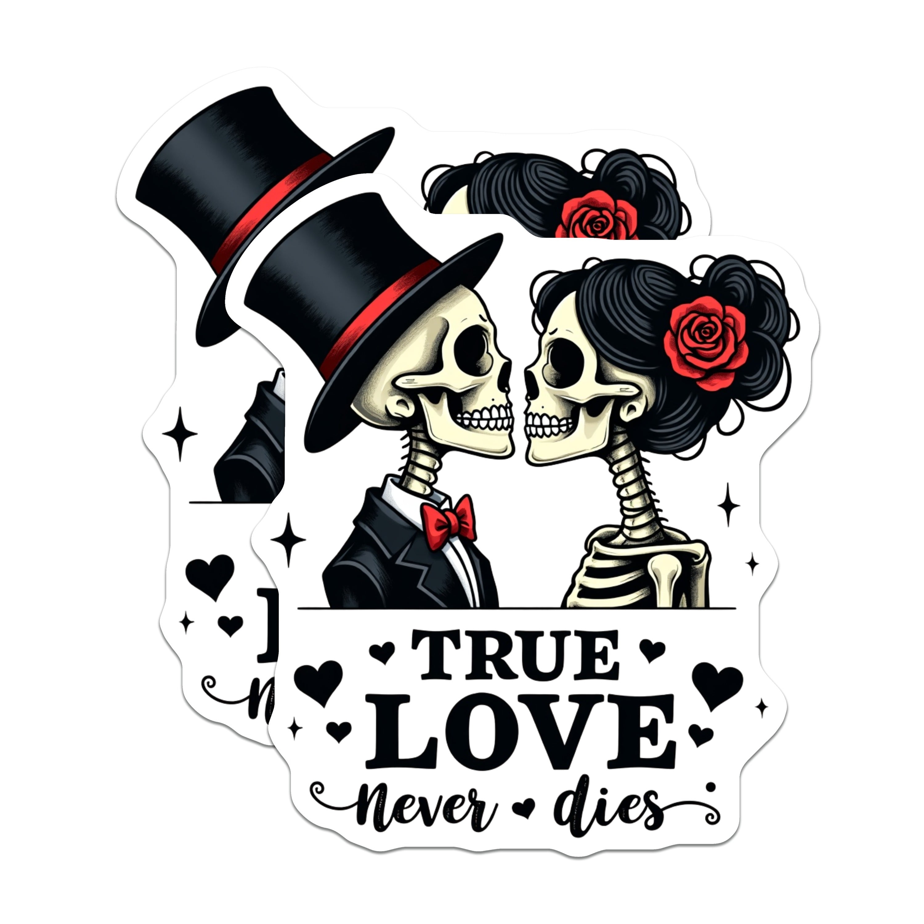 (2 Pack) Skeleton Couple Magnets - True Love Never Dies - Gothic Romance Decor - Forever Love Anniversary Valentine - 5 Inches On Longest Side - Thick Durable Magnet - Made in USA - MAG39175