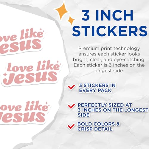 (3 Pack) Love Like Jesus Decals - Christian Saying - Inspirational Decals - 3 Inches On Longest Side - Easy Peel & Apply - Made in USA - 3MCS7715
