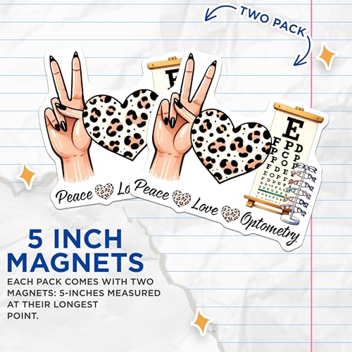 (2 Pack) Peace Love Optometry Magnets - Leopard Print Decor - Optometrist Office Supplies - 5" On Longest Side - for Cars, Fridges, Toolboxes - Made in USA - MAG8078