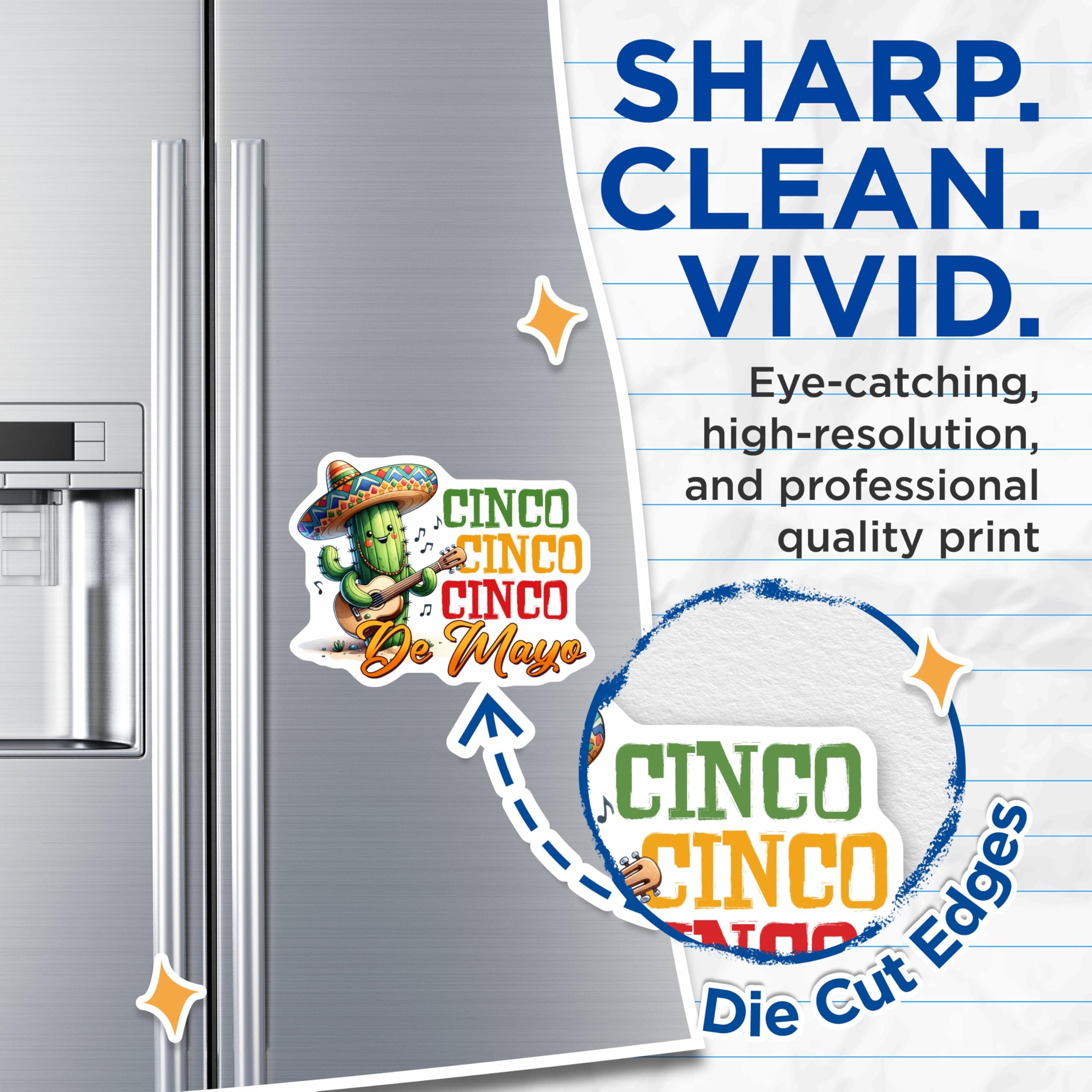 (2 Pack) Cinco De Mayo Magnets - Cactus Playing Guitar - Mexican Celebration - Fun Cinco De Mayo Decor - 5" On Longest Side - for Cars, Fridges, Toolboxes - Made in USA - MAG8229