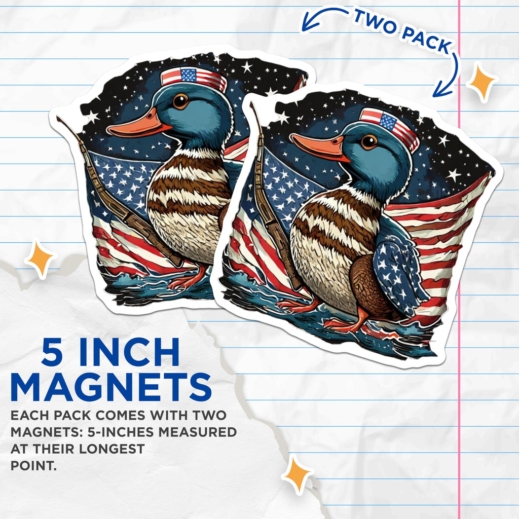 (2 Pack) Patriotic Duck Magnets - American Flag Design - USA Hunter Mallard Art - 5 Inches On Longest Side - Thick Durable Magnet - Made in USA - MAG23178