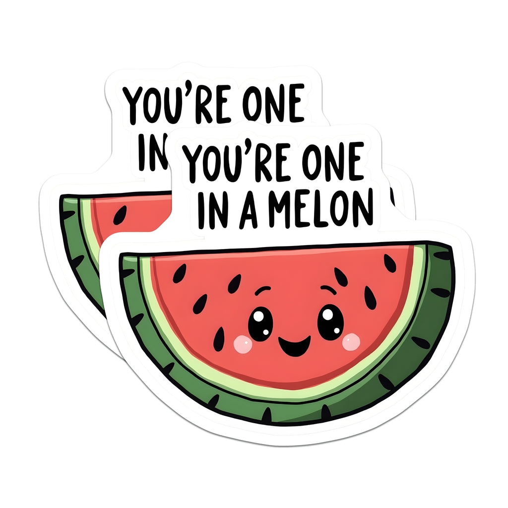 (2 Pack) You're One in A Melon Magnets - Cute Watermelon Pun - Refrigerator Decor - Funny Saying - 5 Inches On Longest Side - Thick Durable Magnet - Made in USA - MAG37432
