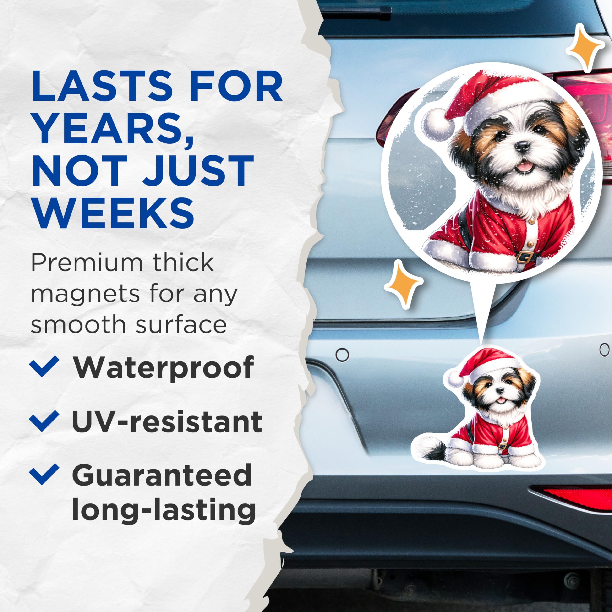 (2 Pack) Shih Tzu Christmas Magnets - Santa Puppy Decor - Holiday Dog Lover - Pet Parent Decor - 5 Inches On Longest Side - Thick Durable Magnet - Made in USA - MAG25983