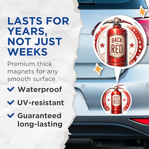 (2 Pack) Back The Red Magnets - Support Firefighters - Firefighter Decor - First Responder Appreciation - Fire Safety Symbol - 5" On Longest Side - for Cars, Fridges, Toolboxes - Made in USA - MAG7100