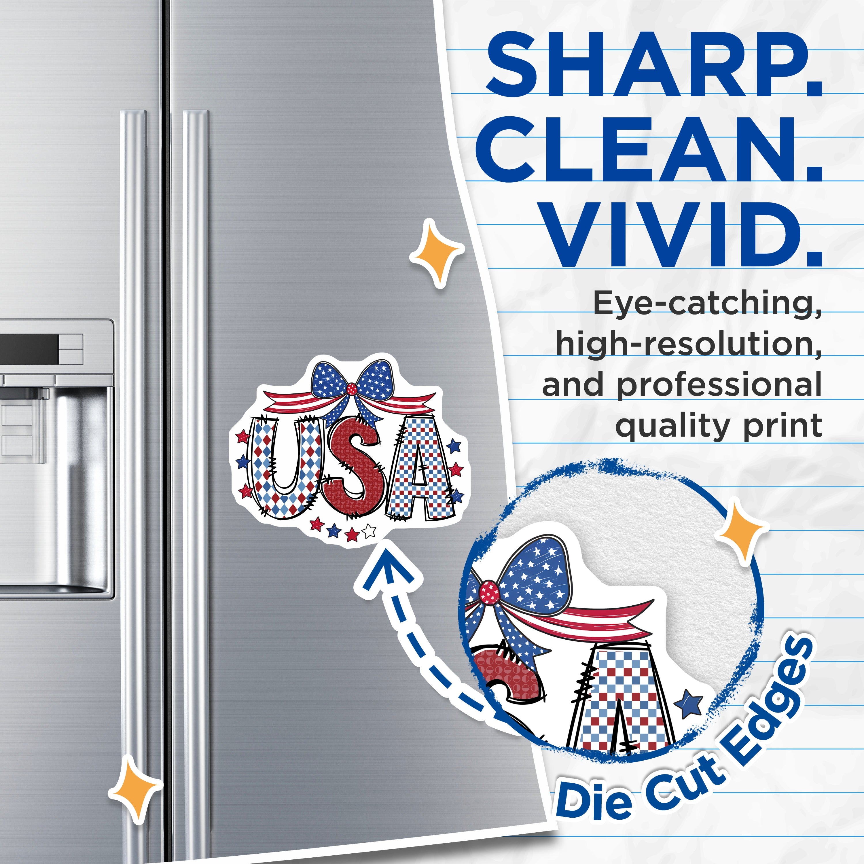 (2 Pack) USA Magnets - Patriotic American Decor - 4th of July Decoration - Military Appreciation - Stars Stripes - 5 Inches On Longest Side - Thick Durable Magnet - Made in USA - MAG36273