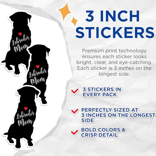 (3 Pack) Labrador Mom Decals - Dog Lover - Labrador Gifts - 3 Inches On Longest Side - Easy Peel & Apply - Made in USA - 3MCS1362