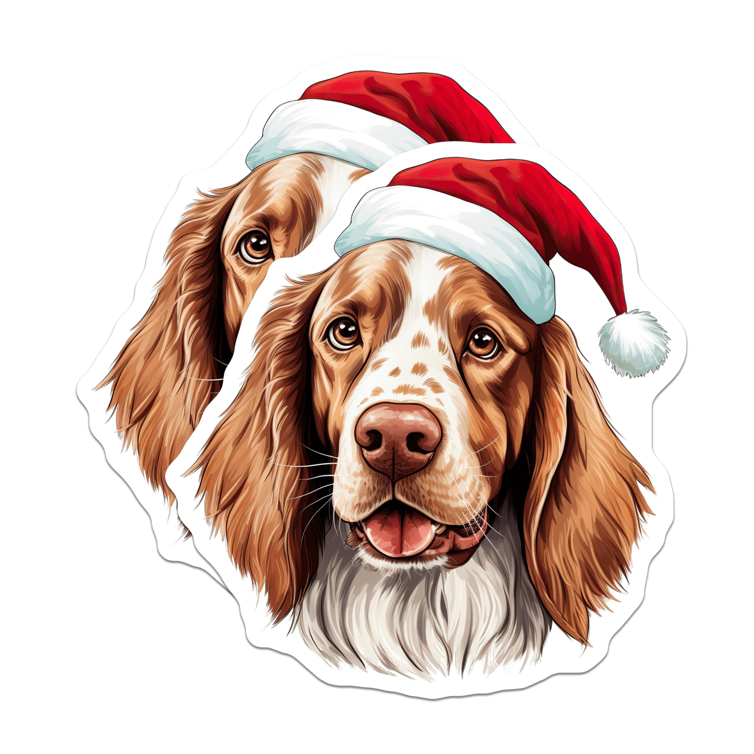 (2 Pack) Christmas Dog Magnets - Santa Hat Spaniel - Holiday Pet Refrigerator Decor - 5 Inches On Longest Side - Thick Durable Magnet - Made in USA - MAG28746