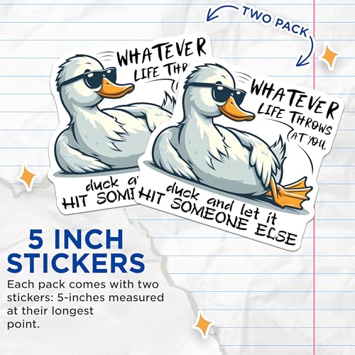 (2 Pack) Funny Duck Meme Stickers - Humor Decal - 5" On Longest Side - Sticks to Smooth Flat Surfaces - Made in USA - BMCS9079 - BMCS9079