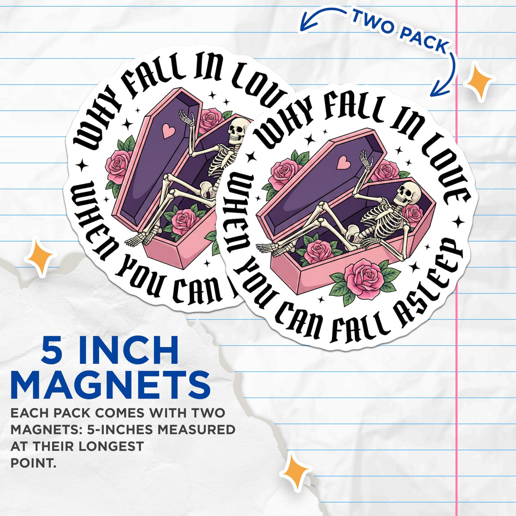 (2 Pack) Coffin Skeleton Magnets - Funny Gothic Decor - Alternative Aesthetic Magnets - 5" On Longest Side - Premium Magnet - for Cars, Refrigerators, Toolboxes, Lockers - Made in USA - MAG15289