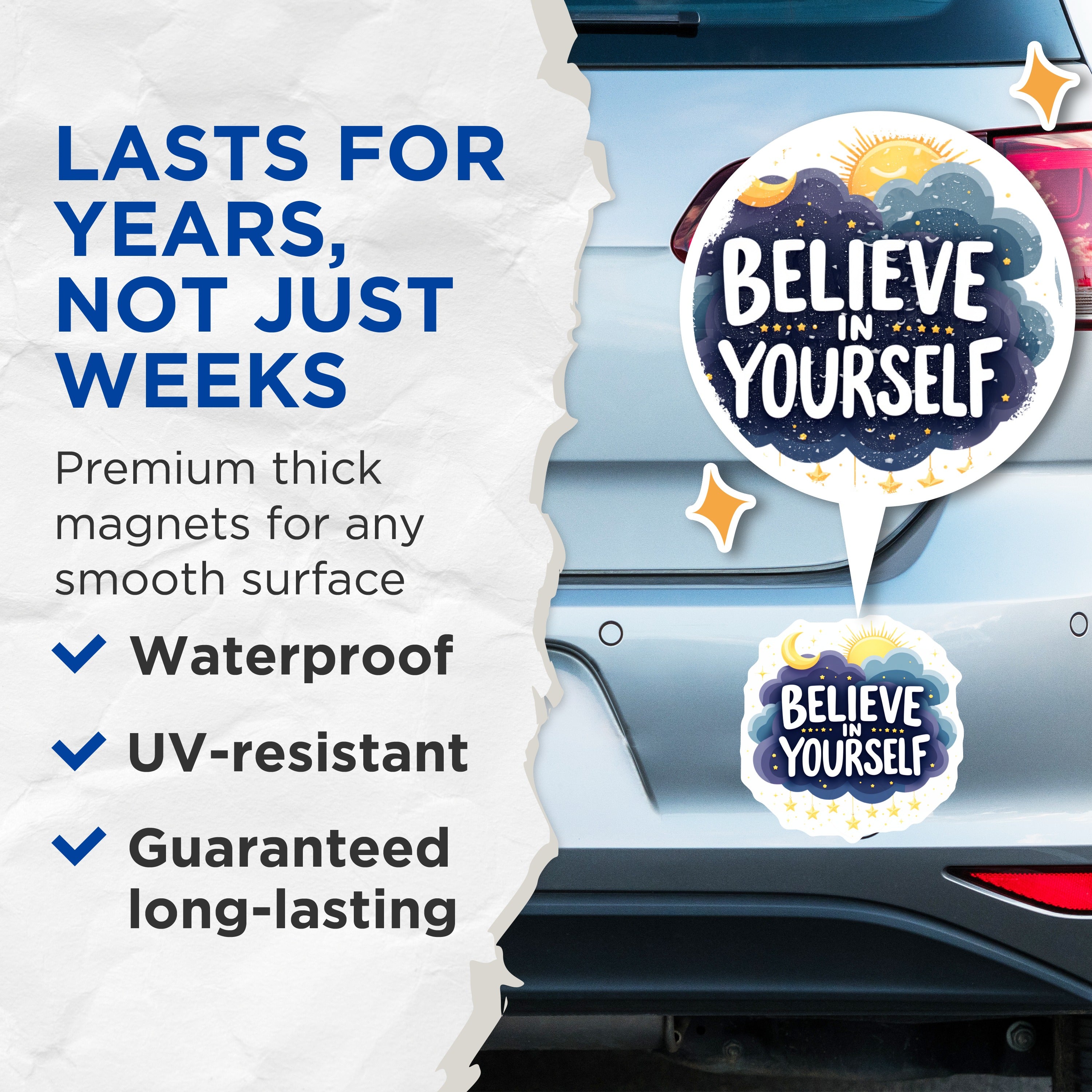 (2 Pack) Believe in Yourself Magnets - Inspirational Affirmation - Celestial Decor Dreamer - 5 Inches On Longest Side - Thick Durable Magnet - Made in USA - MAG39832