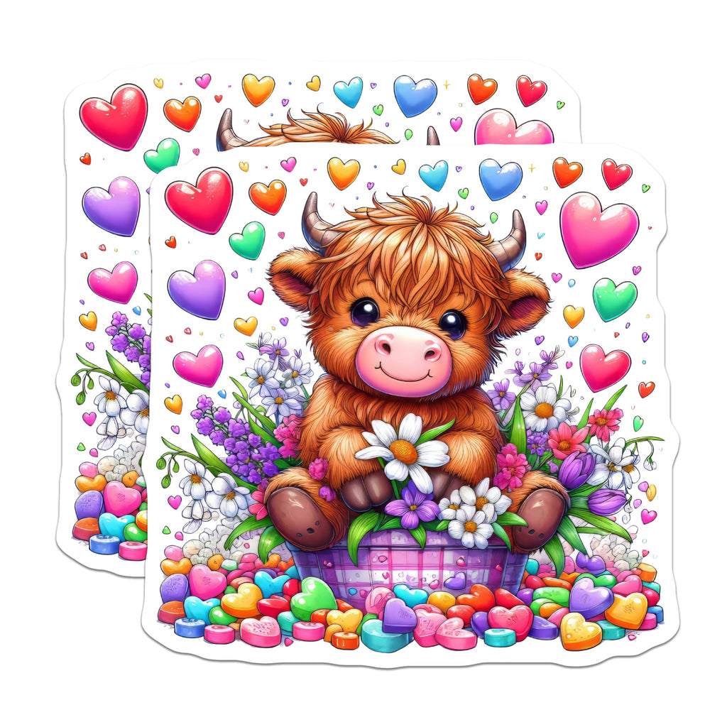 (2 Pack) Highland Cow Magnets - Cute Animal Decor - Heart Flower Magnets - 5" On Longest Side - Premium Magnet - for Cars, Refrigerators, Toolboxes, Lockers - Made in USA - MAG14085
