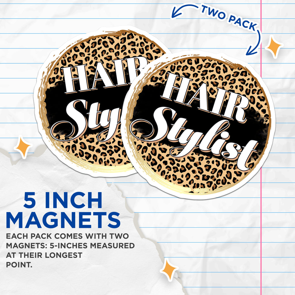(2 Pack) Hair Stylist Magnets - Leopard Print Decor - Salon Business Accessory - Hairdresser Appreciation Item - 5 Inches On Longest Side - Thick Durable Magnet - Made in USA - MAG36788