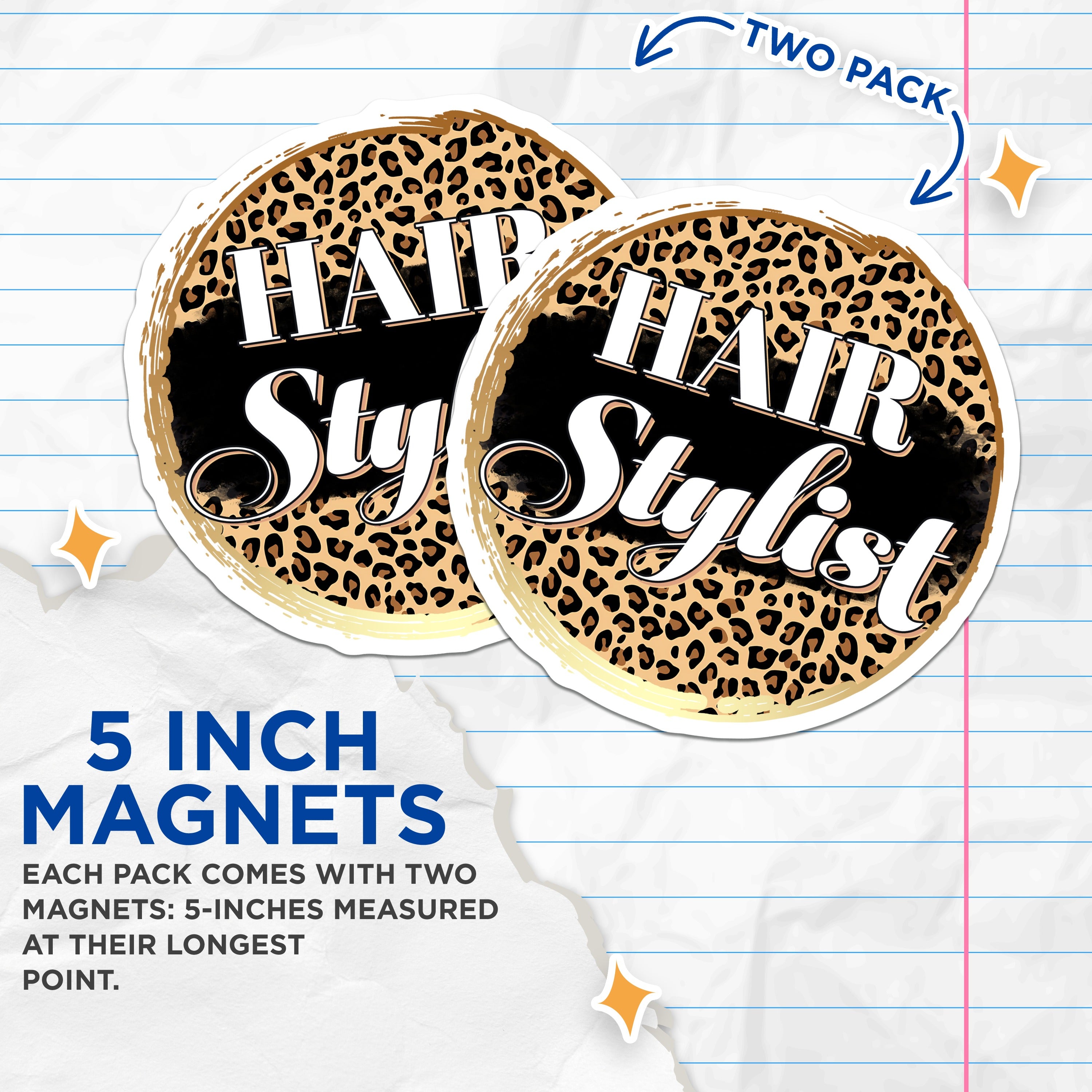 (2 Pack) Hair Stylist Magnets - Leopard Print Decor - Salon Business Accessory - Hairdresser Appreciation Item - 5 Inches On Longest Side - Thick Durable Magnet - Made in USA - MAG36788