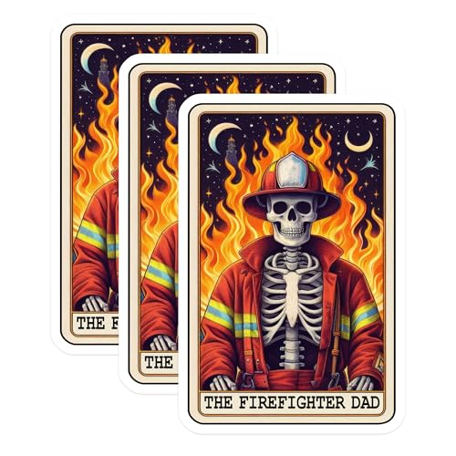 (3 Pack) Firefighter Dad Decals - Skeleton Decals - Firefighter Lover - 3 Inches On Longest Side - Easy Peel & Apply - Made in USA - 3MCS4175