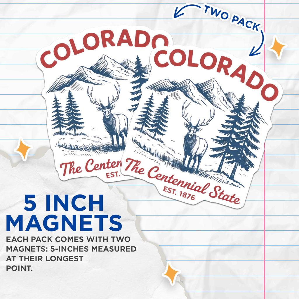 (2 Pack) Colorado Magnets - The Centennial State - Elk Deer Nature Souvenir - 5" On Longest Side - Premium Magnet - for Cars, Refrigerators, Toolboxes, Lockers - Made in USA - MAG17876